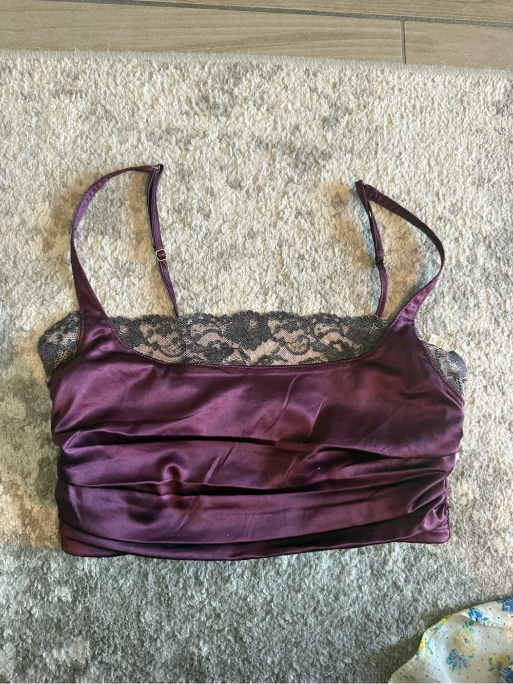 Free People Satin Lace Trim Crop Top in Plum